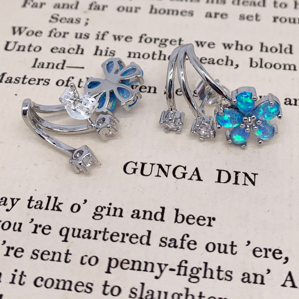 Silver opal crawler earrings jewellery by frenelle auckland nz