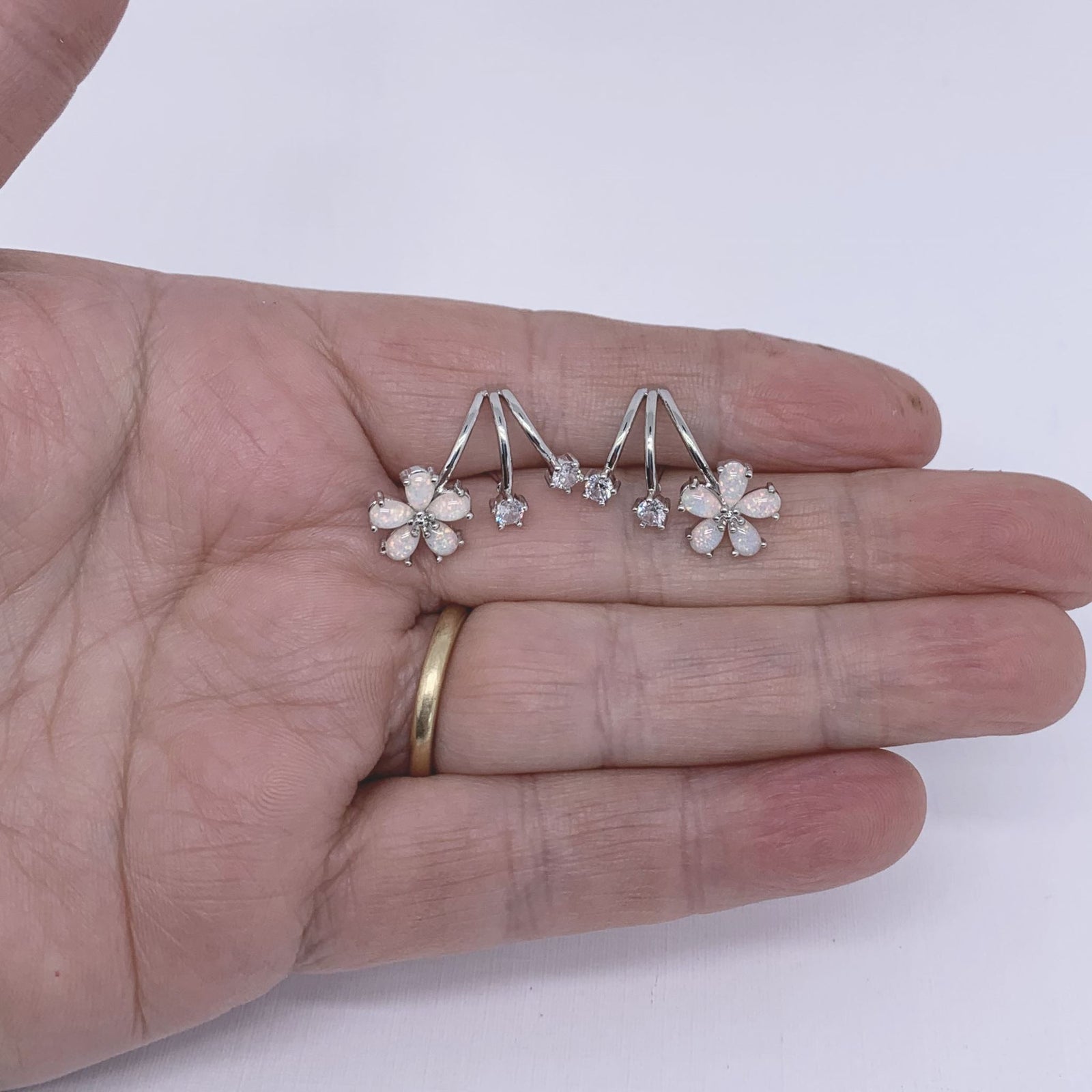 silver opal crawler earrings frenelle jewellery