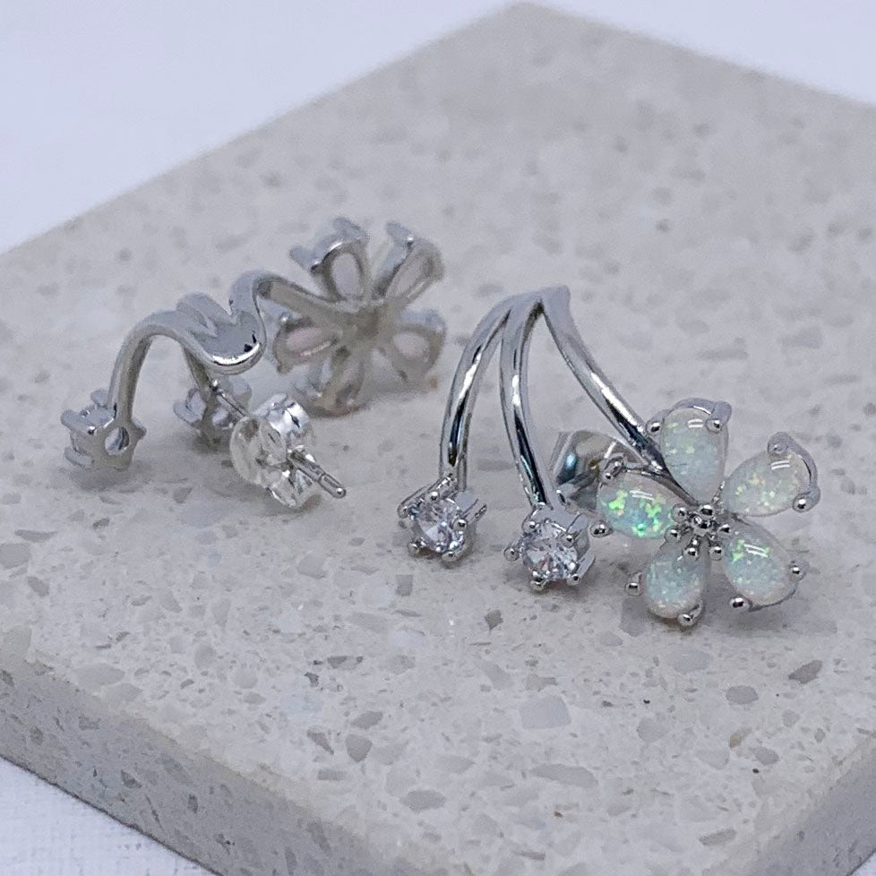 silver opal crawler earrings frenelle jewellery