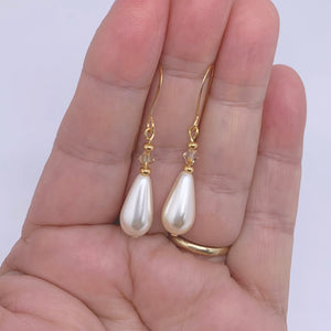 gold pearl earrings with swarovski crystals frenelle jewellery