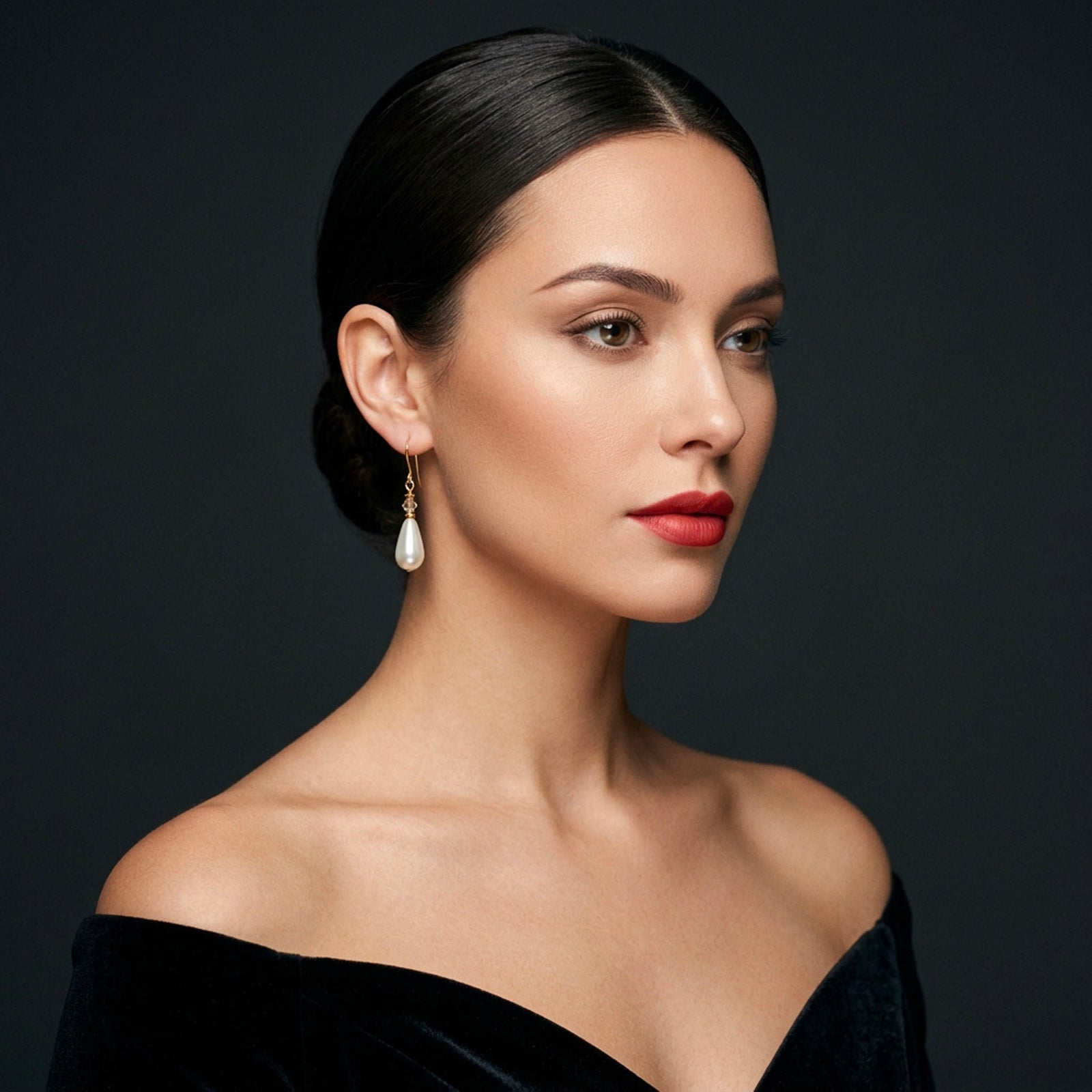 gold pearl earrings with swarovski crystals frenelle jewellery