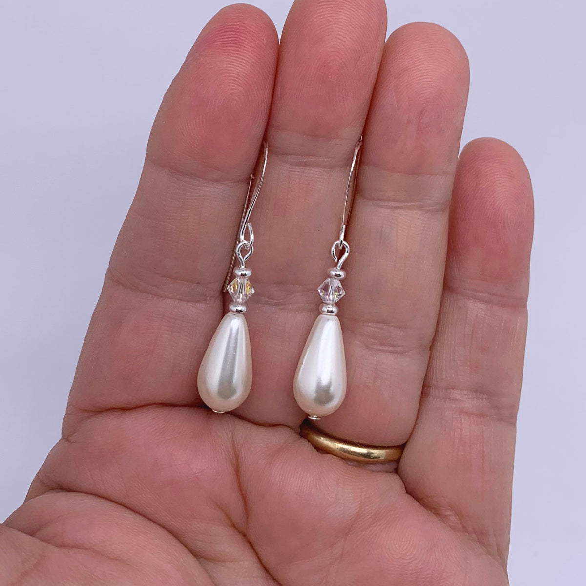 pearl bridal earrings with swarovski crystals frenelle jewellery