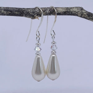 pearl bridal earrings with swarovski crystals frenelle jewellery