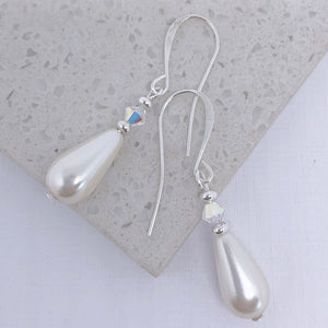 pearl bridal earrings with swarovski crystals frenelle jewellery