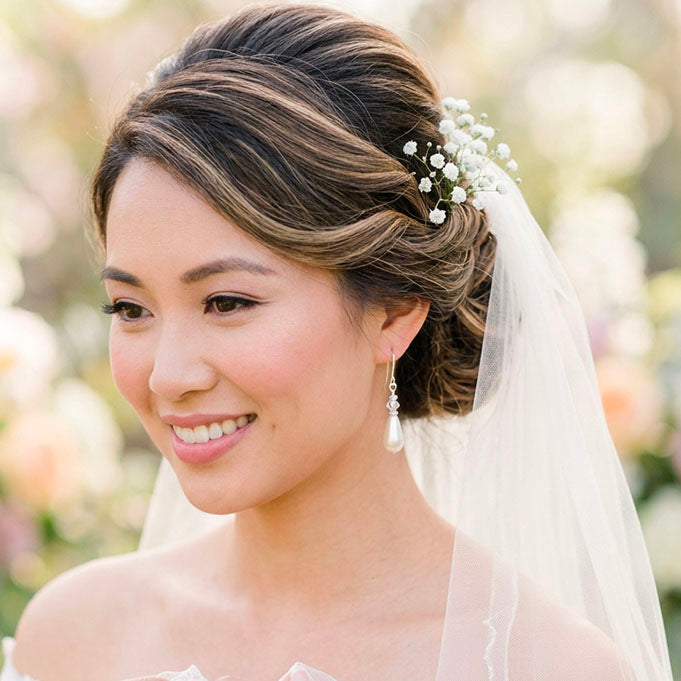 pearl bridal earrings with swarovski crystals frenelle jewellery