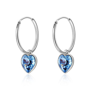 925 Sterling Silver Blue Crystal Heart Hoop Earrings "Robin"