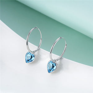 925 Sterling Silver Blue Crystal Heart Hoop Earrings "Robin"