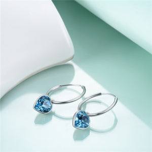 925 Sterling Silver Blue Crystal Heart Hoop Earrings "Robin"