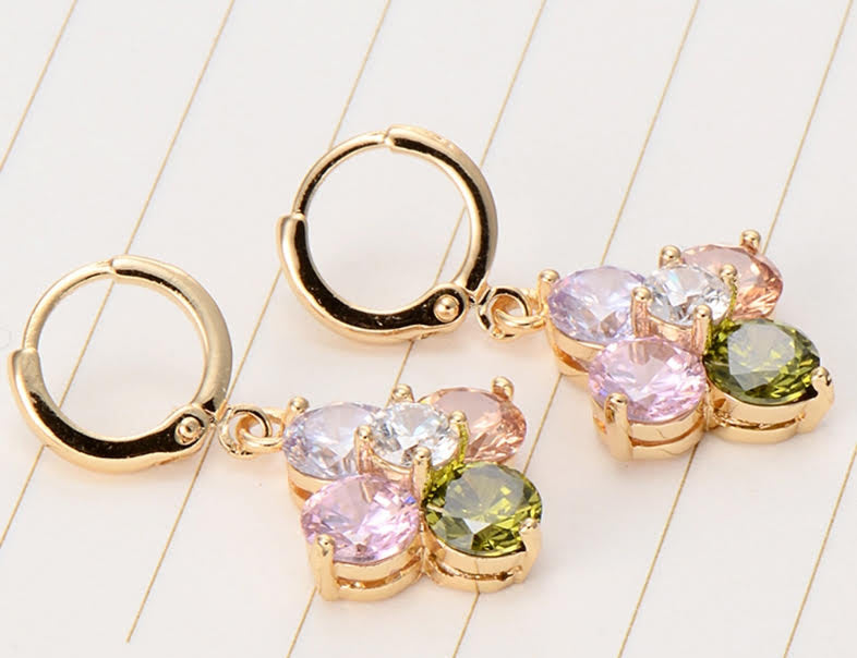 18K Gold Earrings CZ Coloured Diamonds "Springtime"