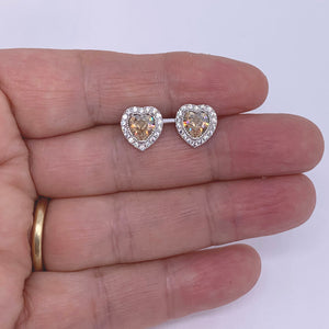 925 Sterling Silver Crystal Stud Heart Earrings "Tammy" (Champagne)
