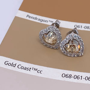 925 Sterling Silver Crystal Stud Heart Earrings "Tammy" (Champagne)