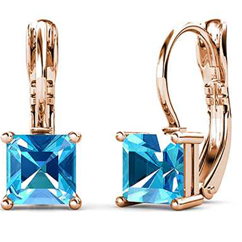 blue crystal leverback earrings