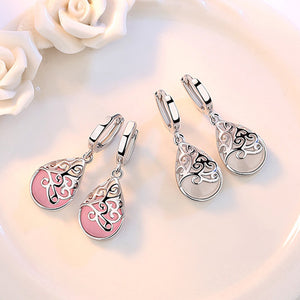 silver pink cat eye earrings quality