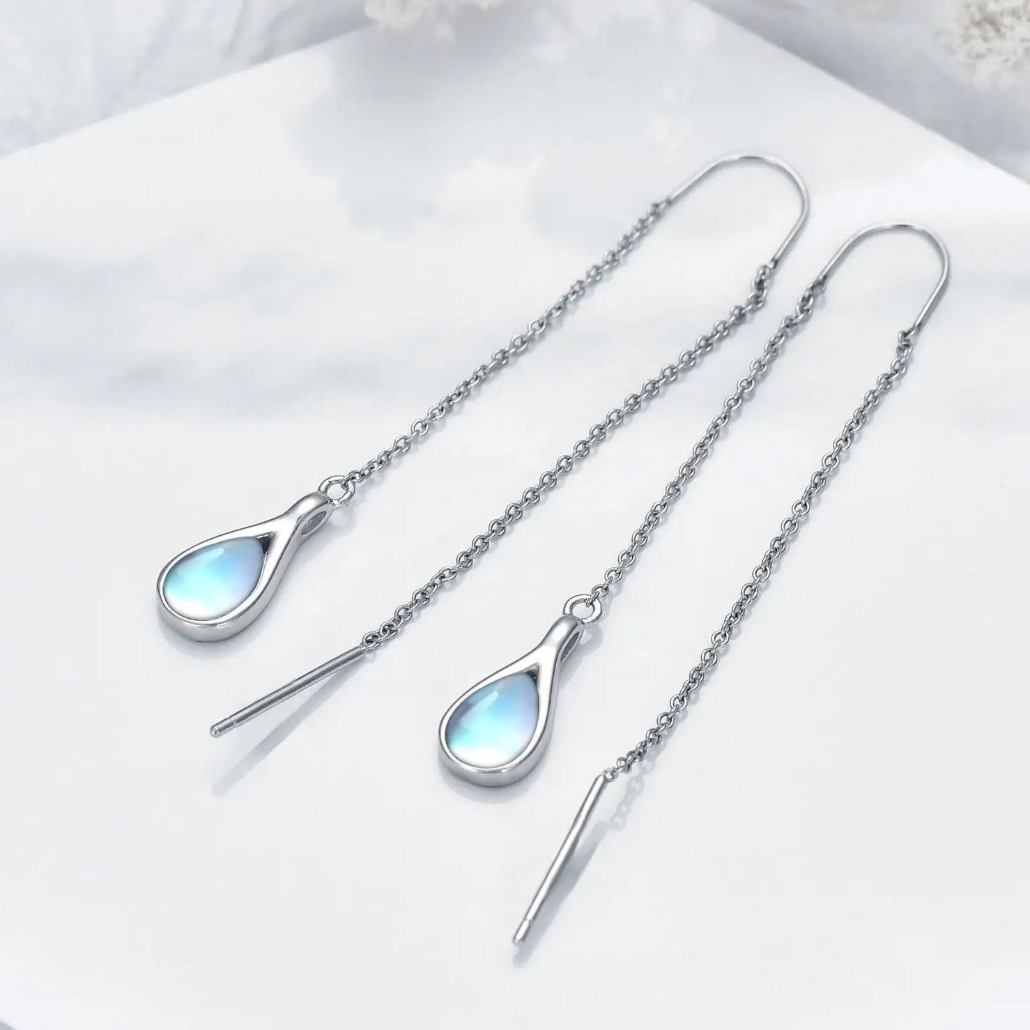 silver threader moonstone earrings jewellery