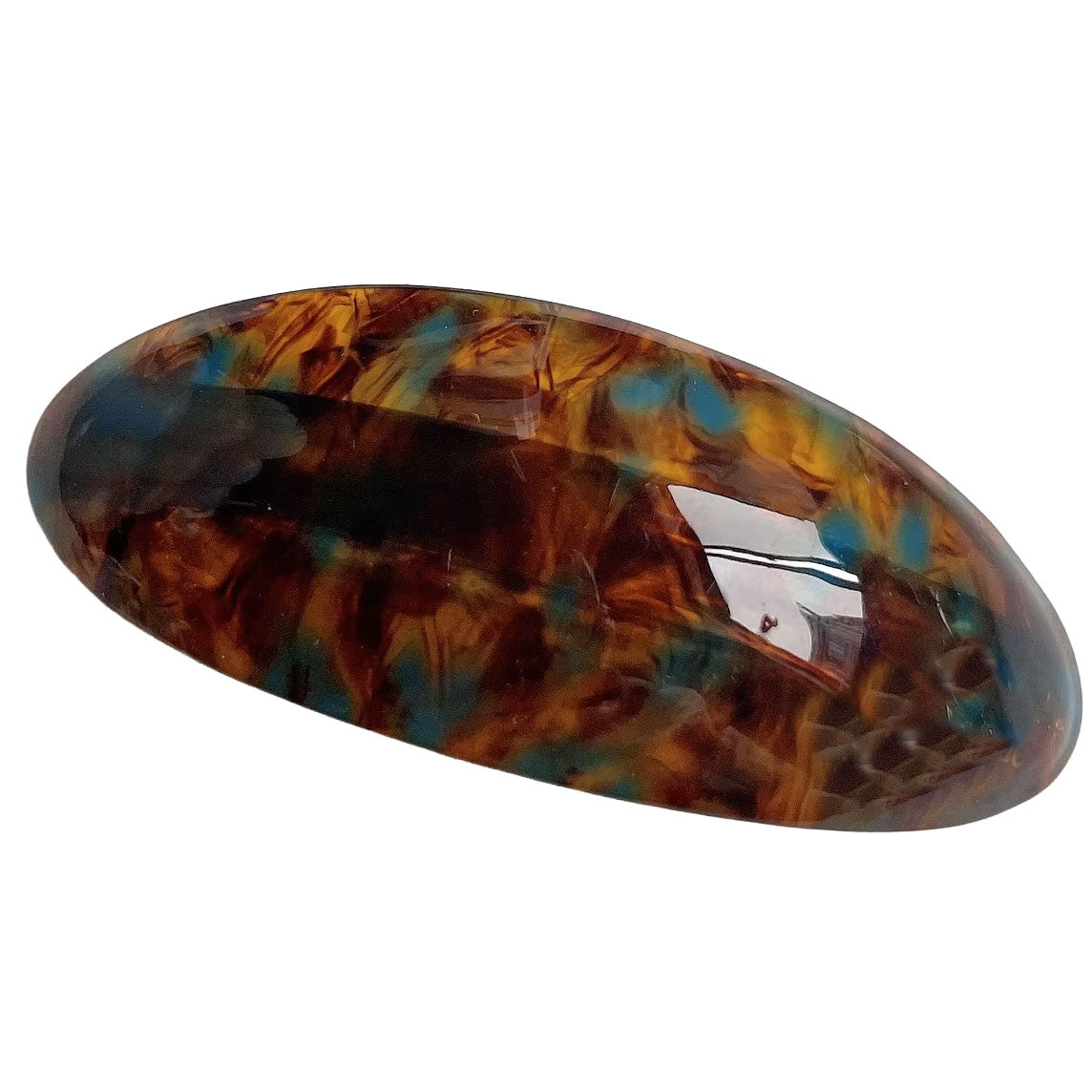 Oval Barrette Hair Clip "Aralin" (Brown-Blue)