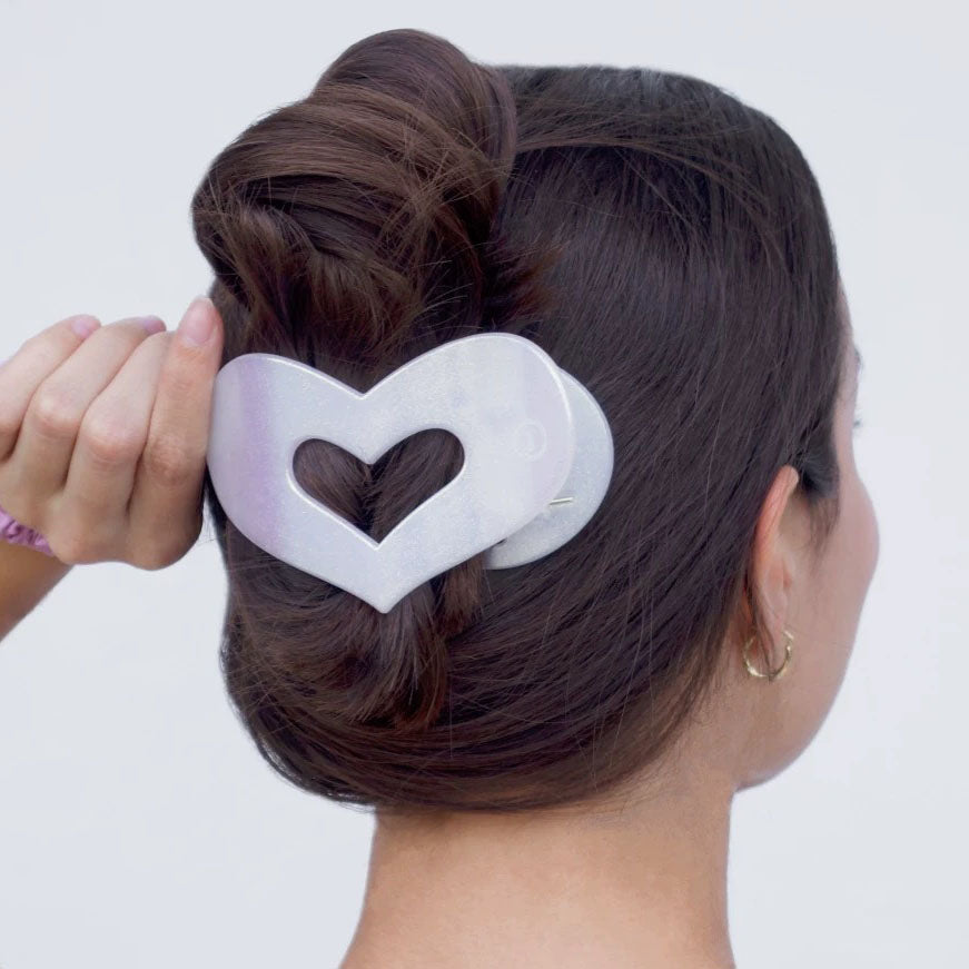 Heart Shape Flat Hair Clip "Mel-Heart" (Grey-Black)