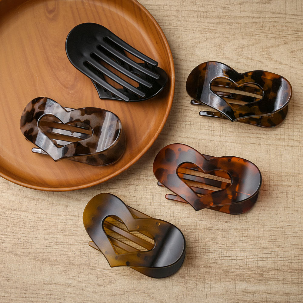 Heart Shape Flat Hair Clip "Mel-Heart" (Grey-Black)