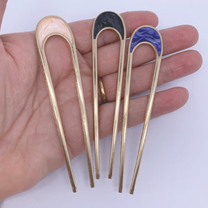 gold enamel hair fork frenelle