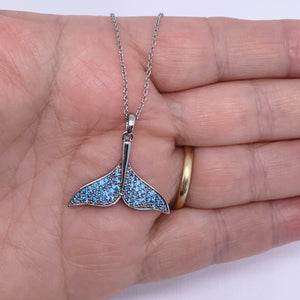 Silver Dolphin Tail Necklace with Swarovski Crystals "Aihe"