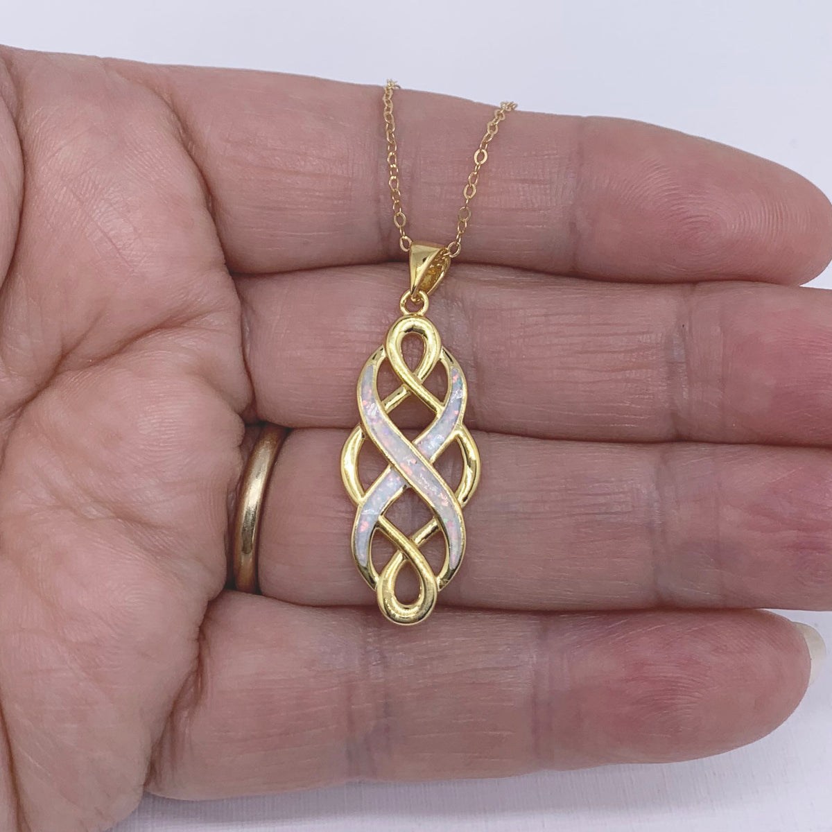gold pendant white opal frenelle jewellery