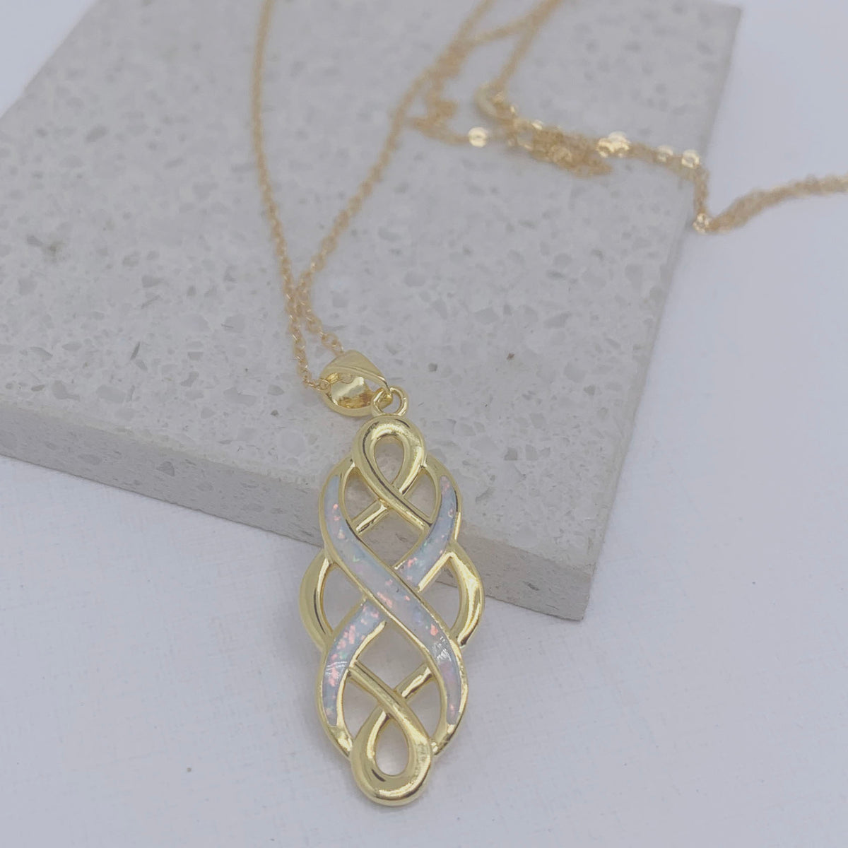 gold pendant white opal frenelle jewellery