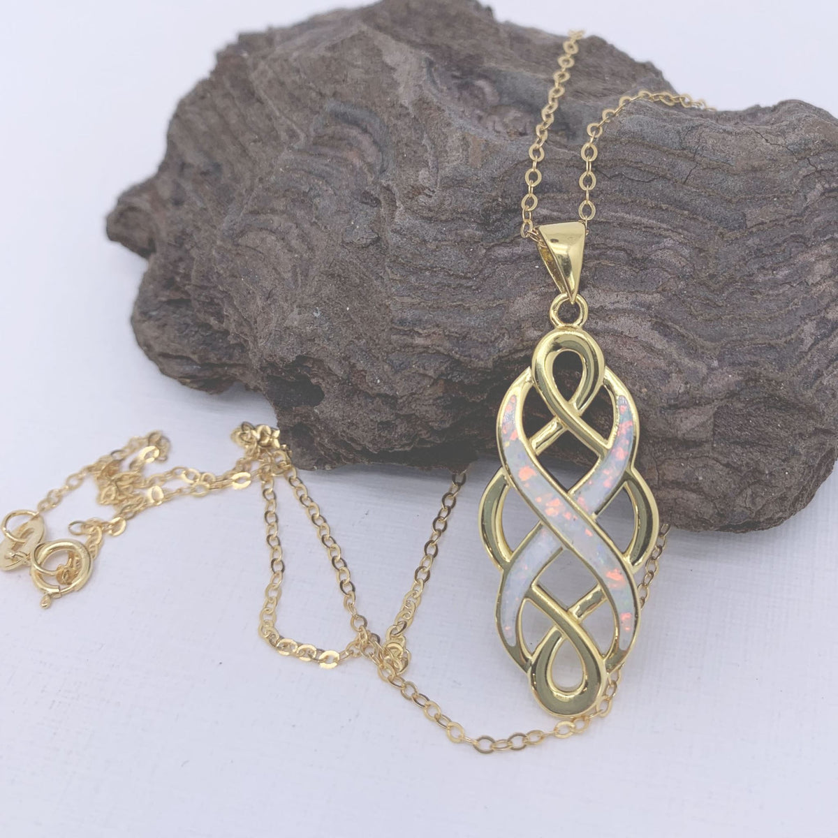gold pendant white opal frenelle jewellery