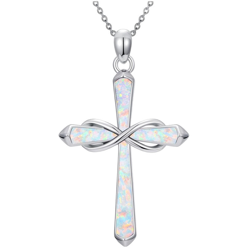 religious cross opal silver necklace frenelle jewellery
