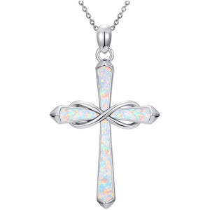 religious cross opal silver necklace frenelle jewellery