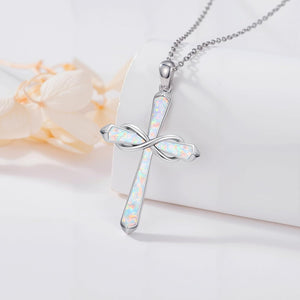 religious cross opal silver necklace frenelle jewellery