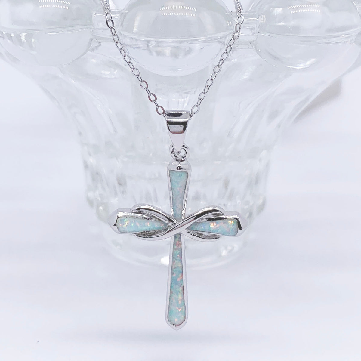 religious cross opal silver necklace frenelle jewellery