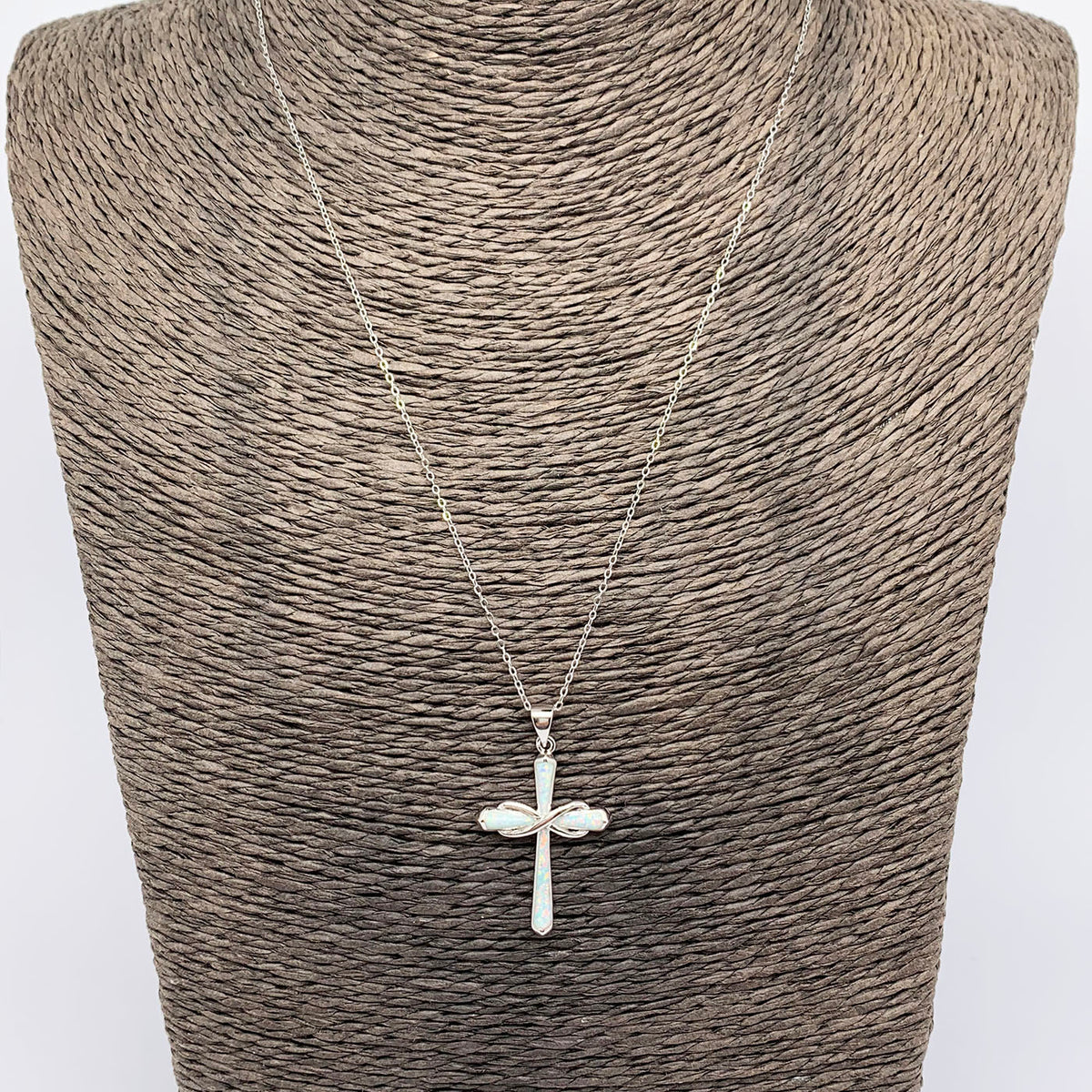 religious cross opal silver necklace frenelle jewellery
