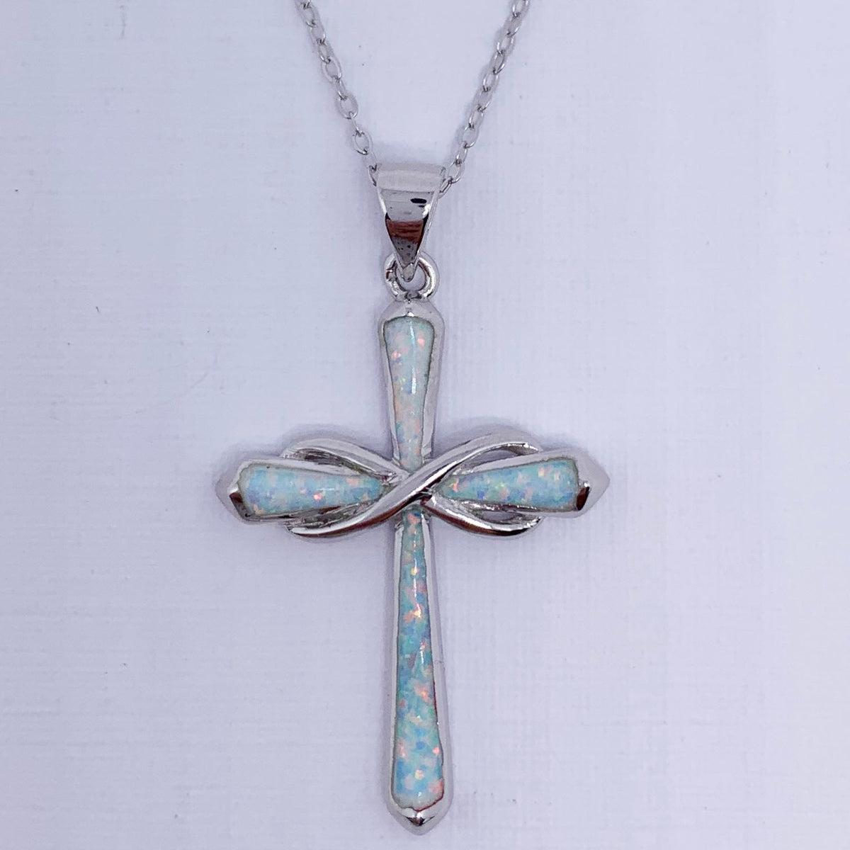 religious cross opal silver necklace frenelle jewellery