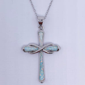 religious cross opal silver necklace frenelle jewellery