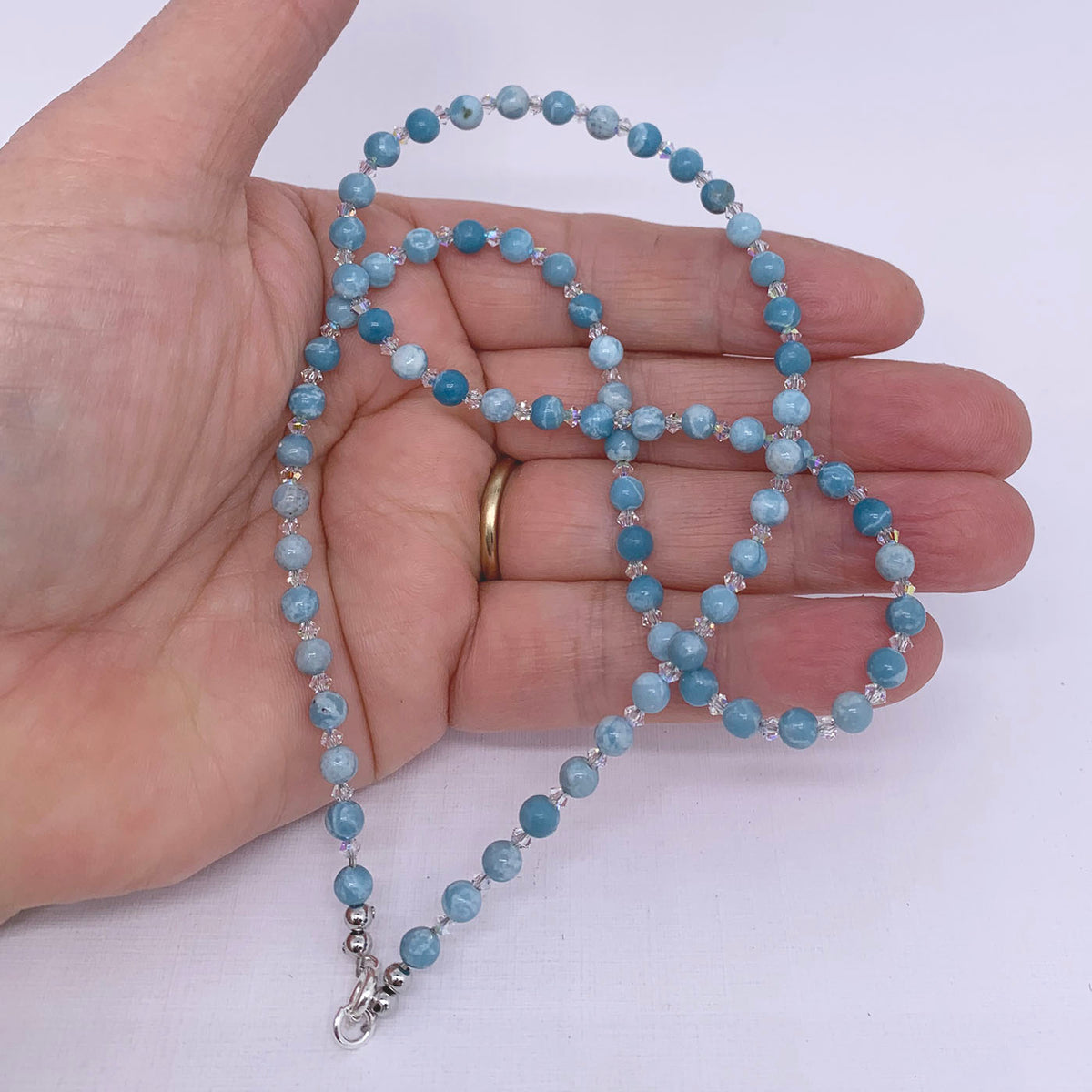 blue larimar silver crystal necklace by frenelle jewellery