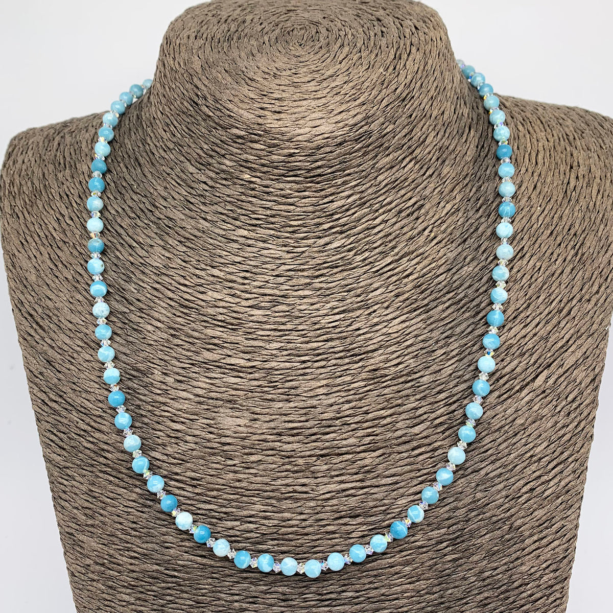 blue larimar silver crystal necklace by frenelle jewellery