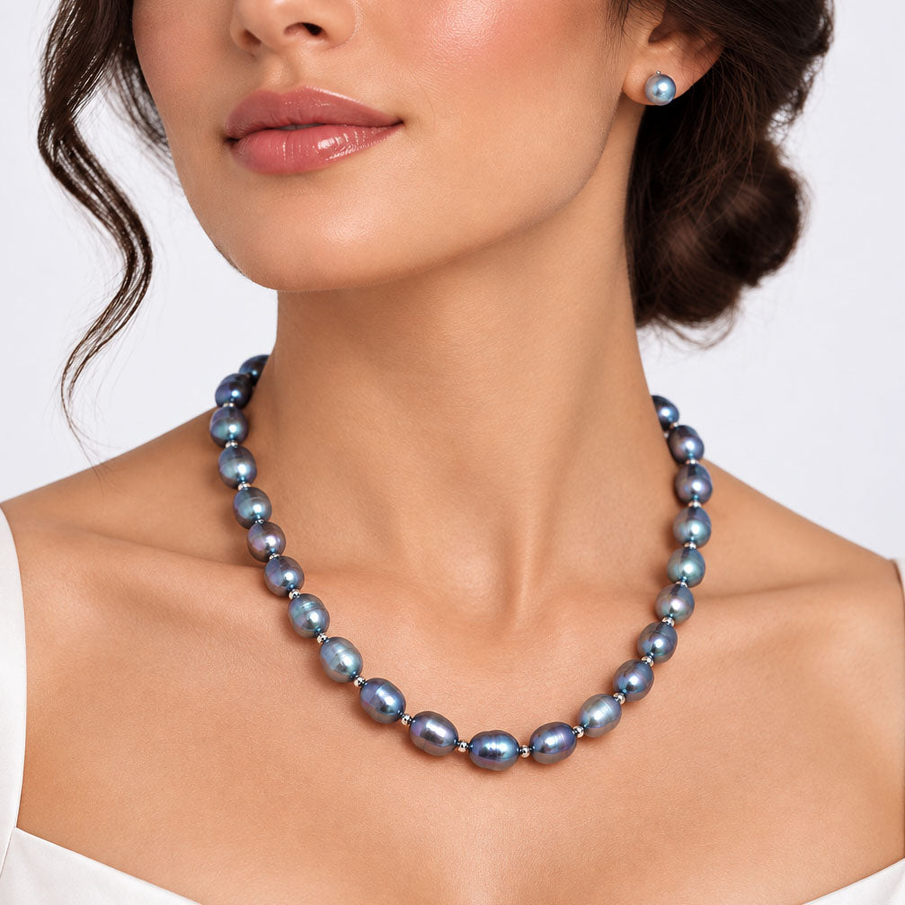 peacock baroque pearl necklace silver by frenelle jewellery