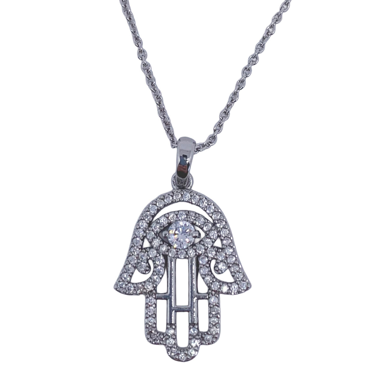 silver swarovski crystal hamsa pendant necklace frenelle jewellery