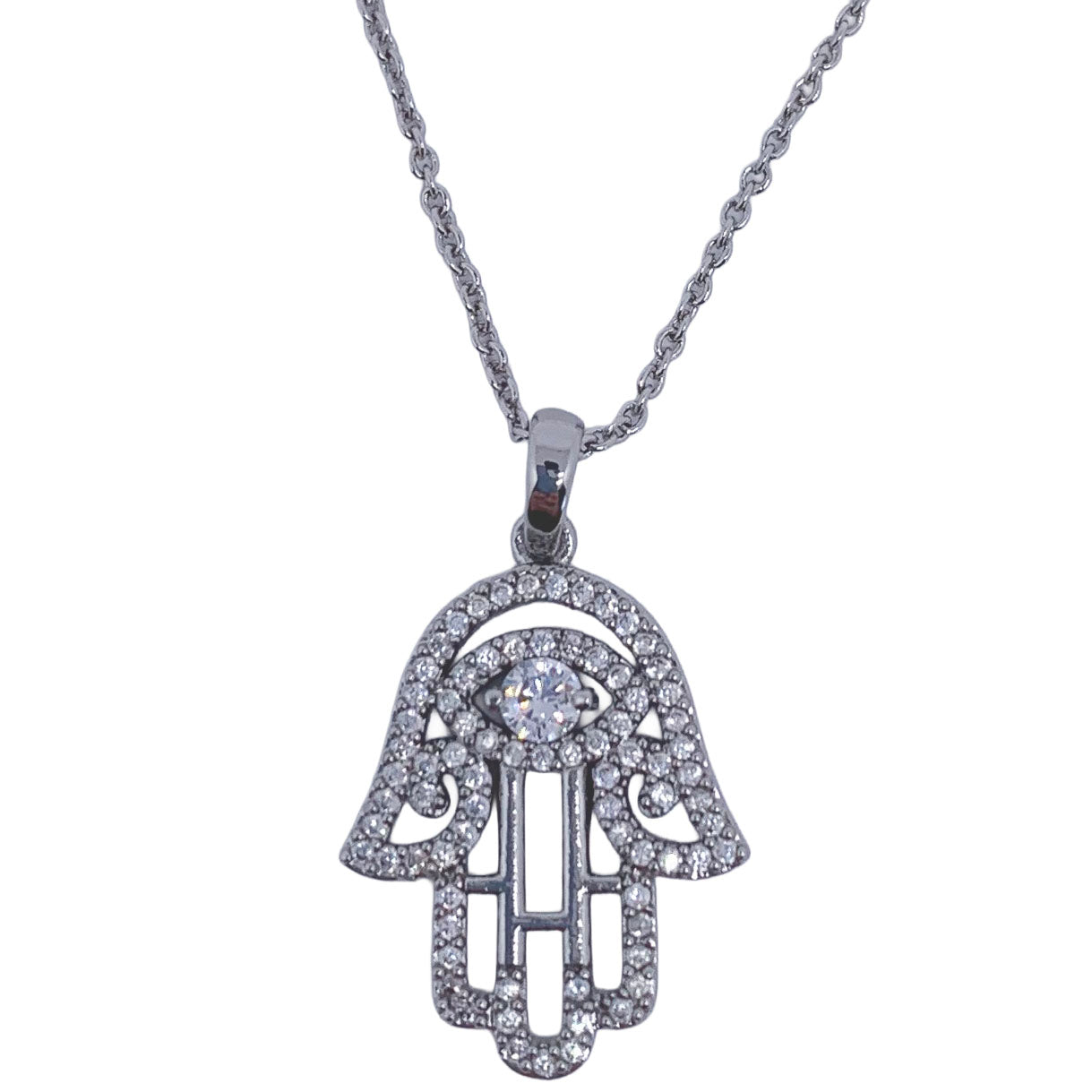 silver swarovski crystal hamsa pendant necklace frenelle jewellery