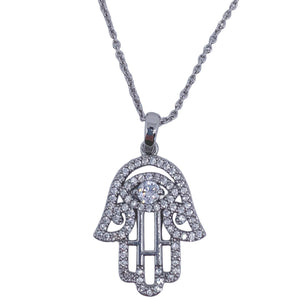silver swarovski crystal hamsa pendant necklace frenelle jewellery