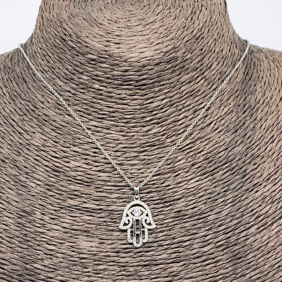 silver swarovski crystal hamsa pendant necklace frenelle jewellery