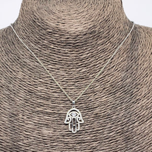 silver swarovski crystal hamsa pendant necklace frenelle jewellery