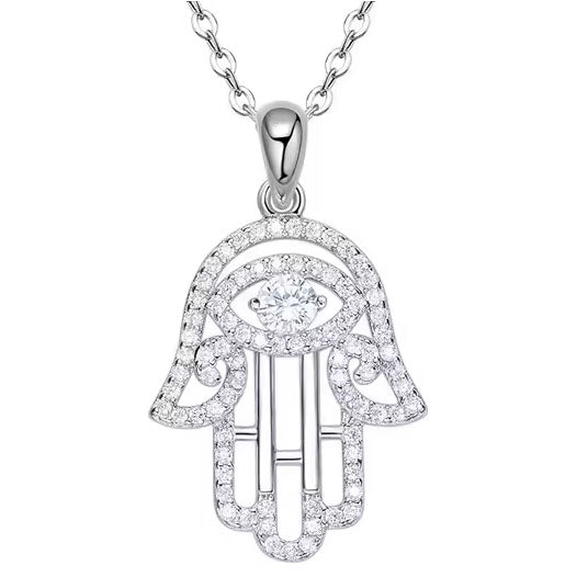 silver swarovski crystal hamsa pendant necklace frenelle jewellery