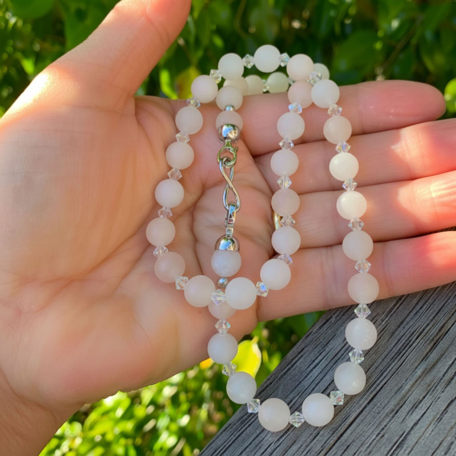 Silver Crystal Gemstone Necklace "Janine" (Adventurine)