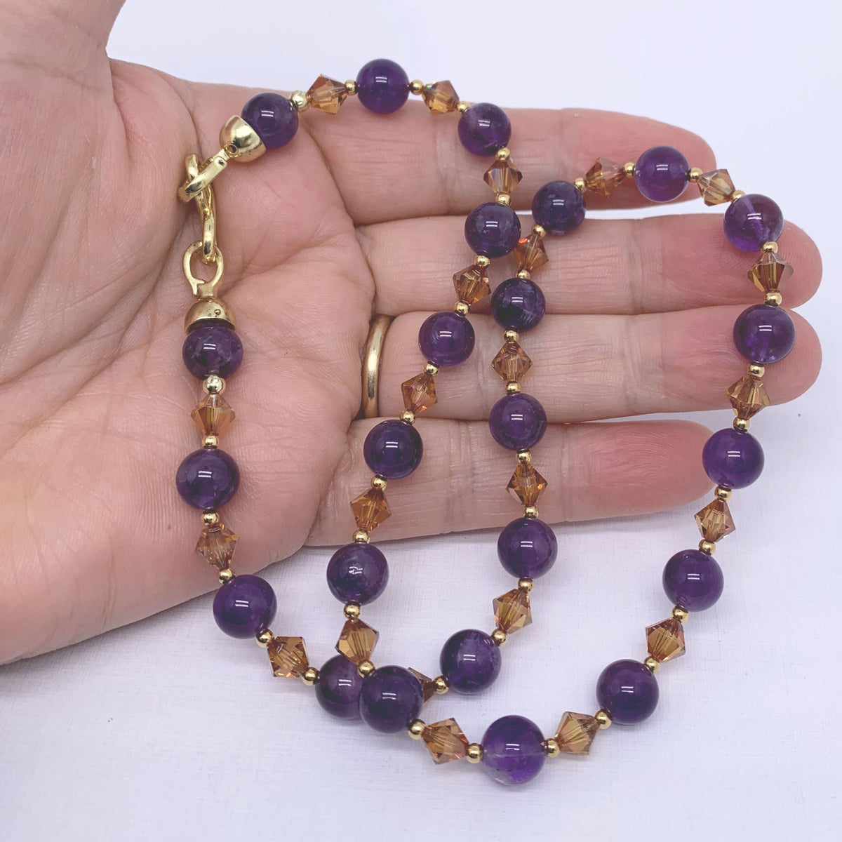 amethyst gemstone necklace with swarovski crystals jewellery by frenelle, auckland nz