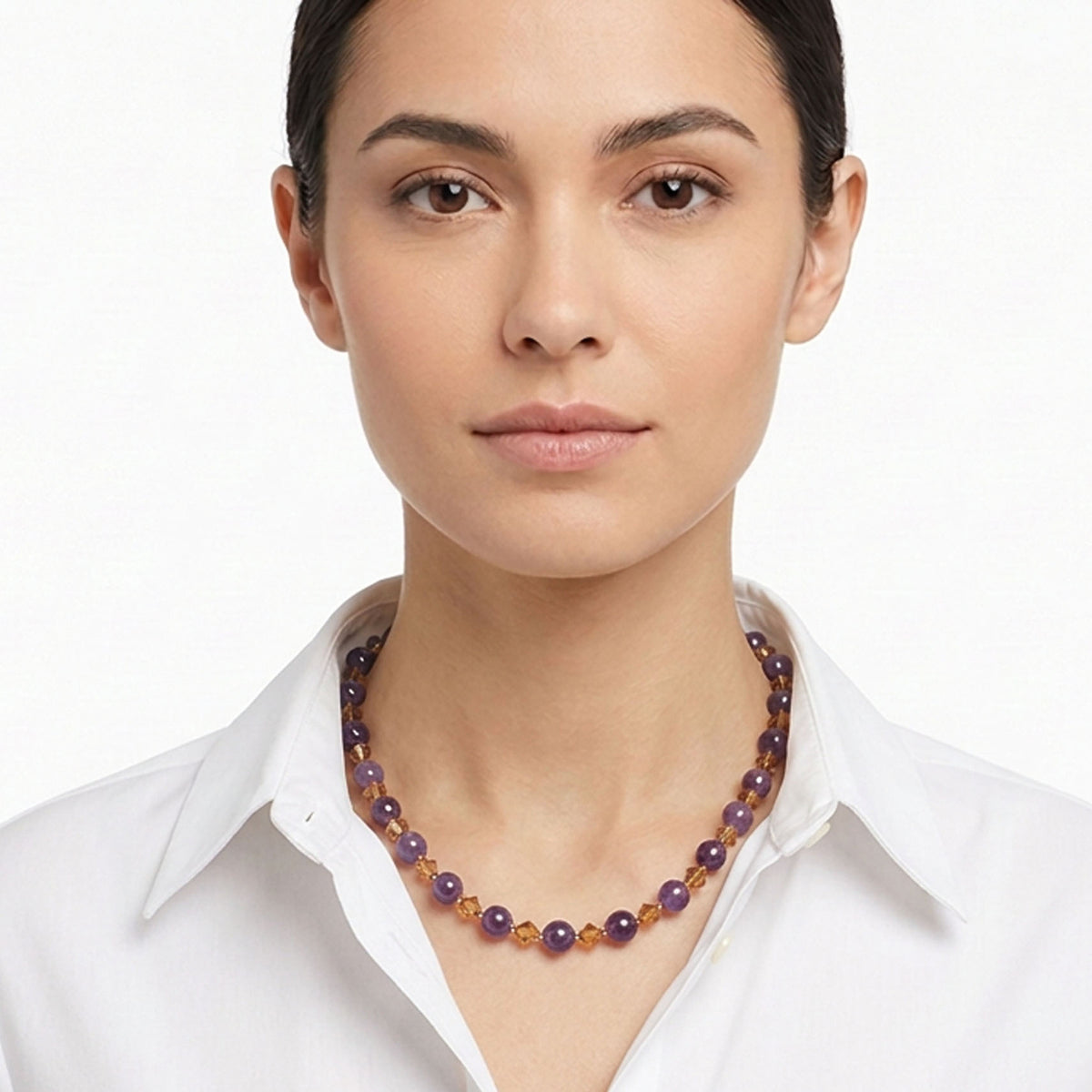 amethyst gemstone necklace with swarovski crystals jewellery by frenelle, auckland nz