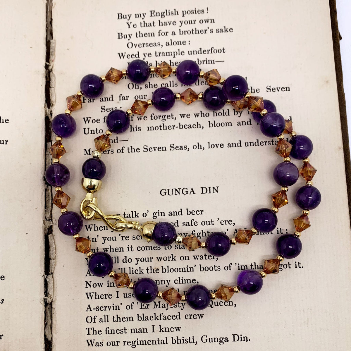 amethyst gemstone necklace with swarovski crystals jewellery by frenelle, auckland nz
