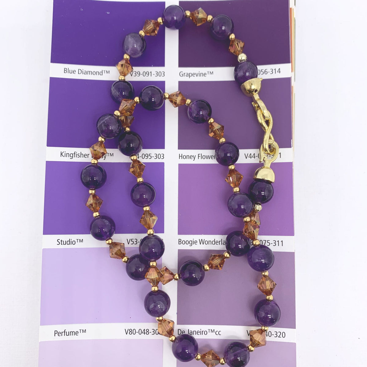 amethyst gemstone necklace with swarovski crystals jewellery by frenelle, auckland nz