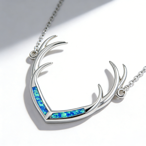 stag deer antlers opal silver nz necklace pendant frenelle jewellery