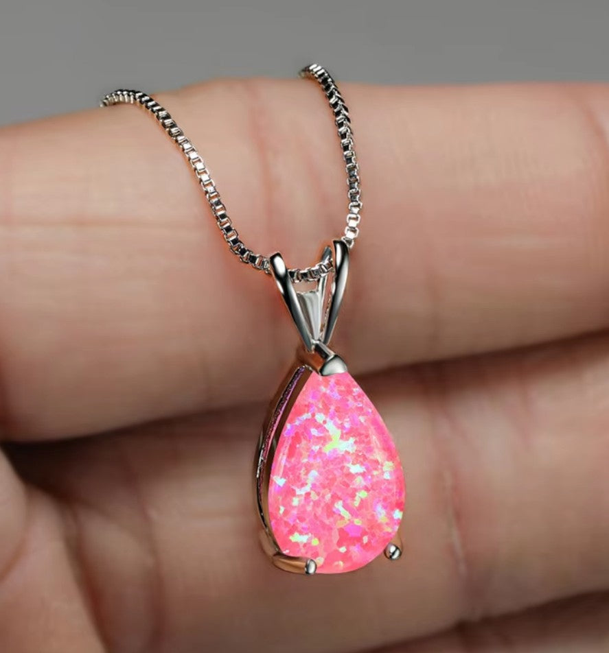 silver pink opal necklace frenelle jewellery