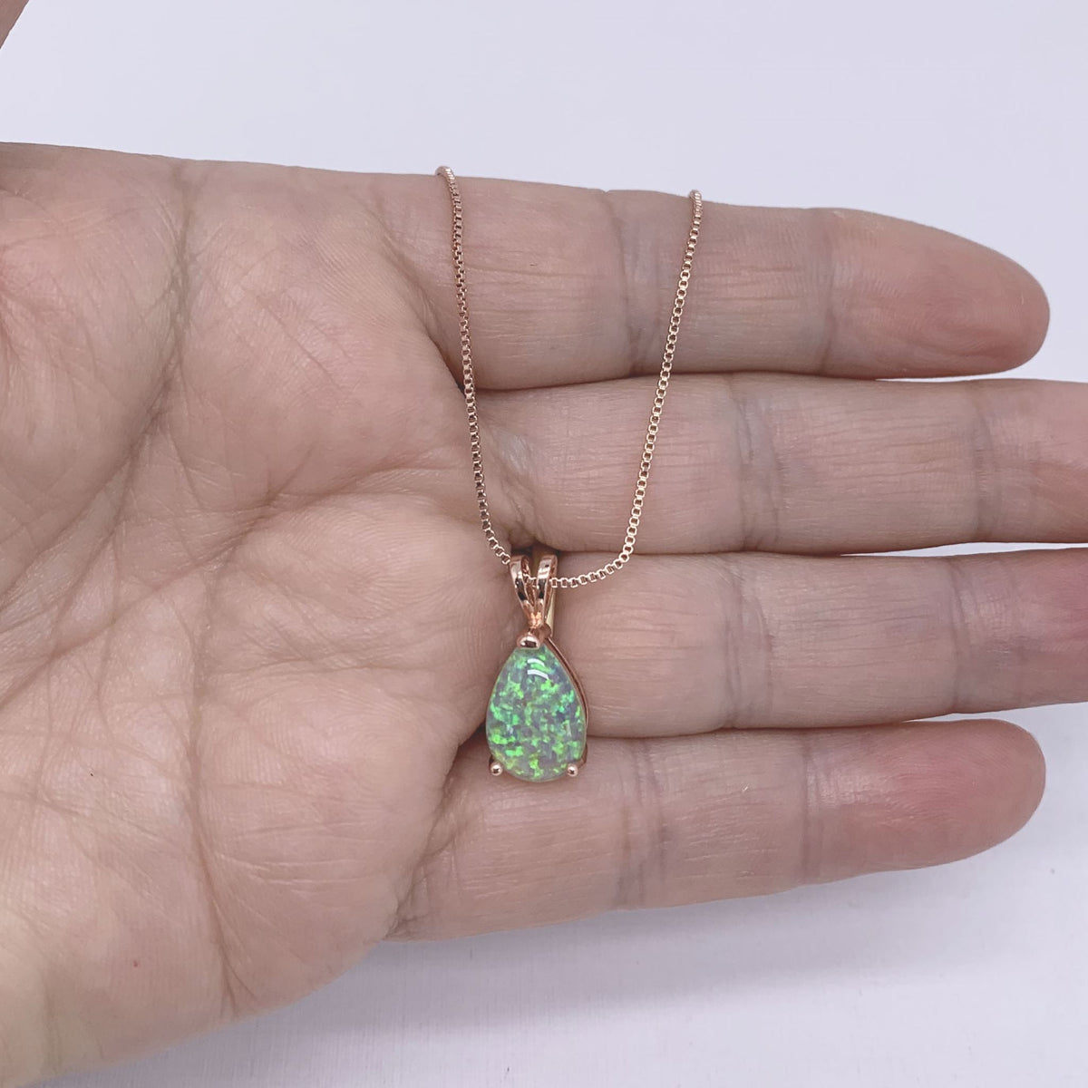 rose gold opal teardrop necklace green frenelle jewellery